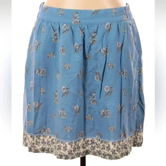 Ann Taylor LOFT Light Blue Floral Linen Blend Floral Skirt Stretch Waist Size XL - Picture 1 of 9